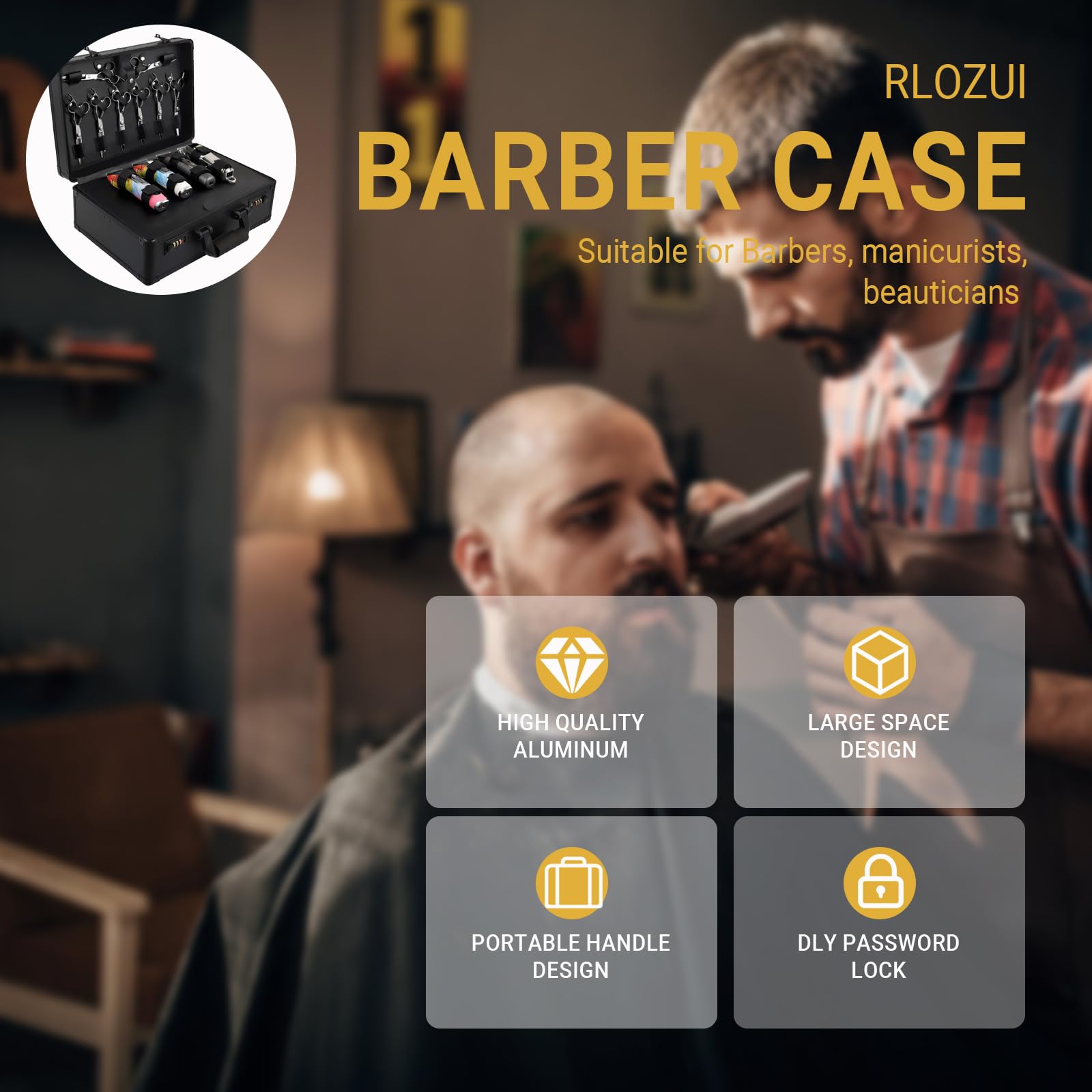 RLOZUI professional travel organizer showing dedicated storage slots for styling scissors and hair shears