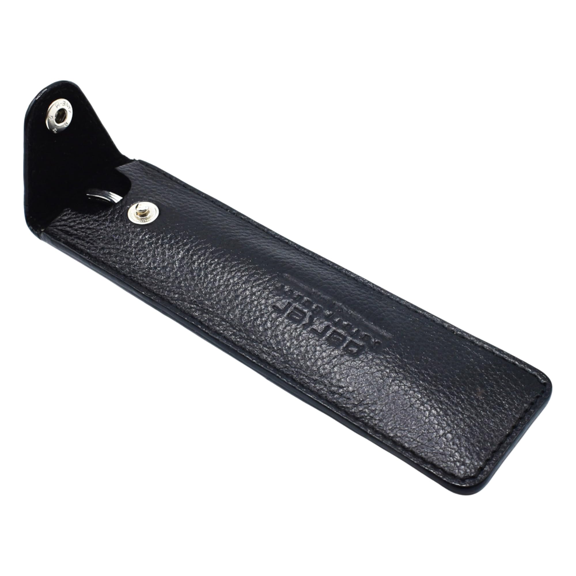Open view of the Parker premium shaving razor pouch displaying the protective soft felt lining.