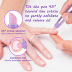 Compact 11 cm portable size of the nail care pen next to a purse