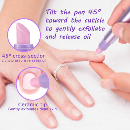Applying cuticle oil from Sinbana pen to nail base