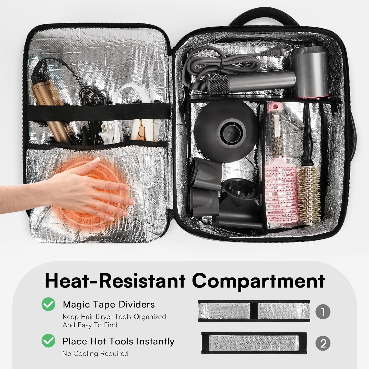 Aurotier cosmetology bag showing two removable accessory pouches and internal mesh storage compartments.