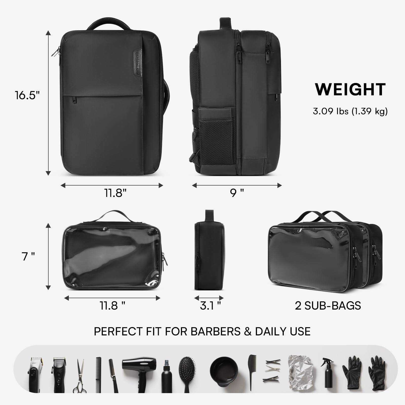 Aurotier hairdresser travel case highlighting the insulated heat resistant pocket for warm styling irons.