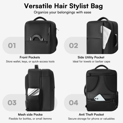 Aurotier mobile barber storage bag with customizable compartments arranged for clippers and shears.