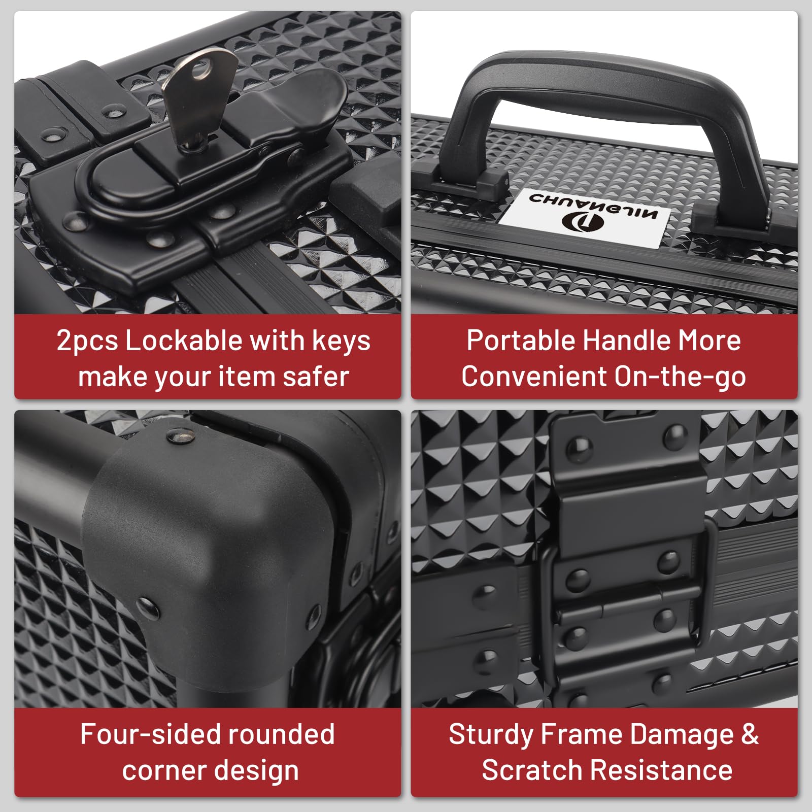 CHUANGJIN portable stylist case showing the heavy duty top handle and attached adjustable shoulder strap