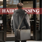 Barber carrying case side profile displaying durable outer shell