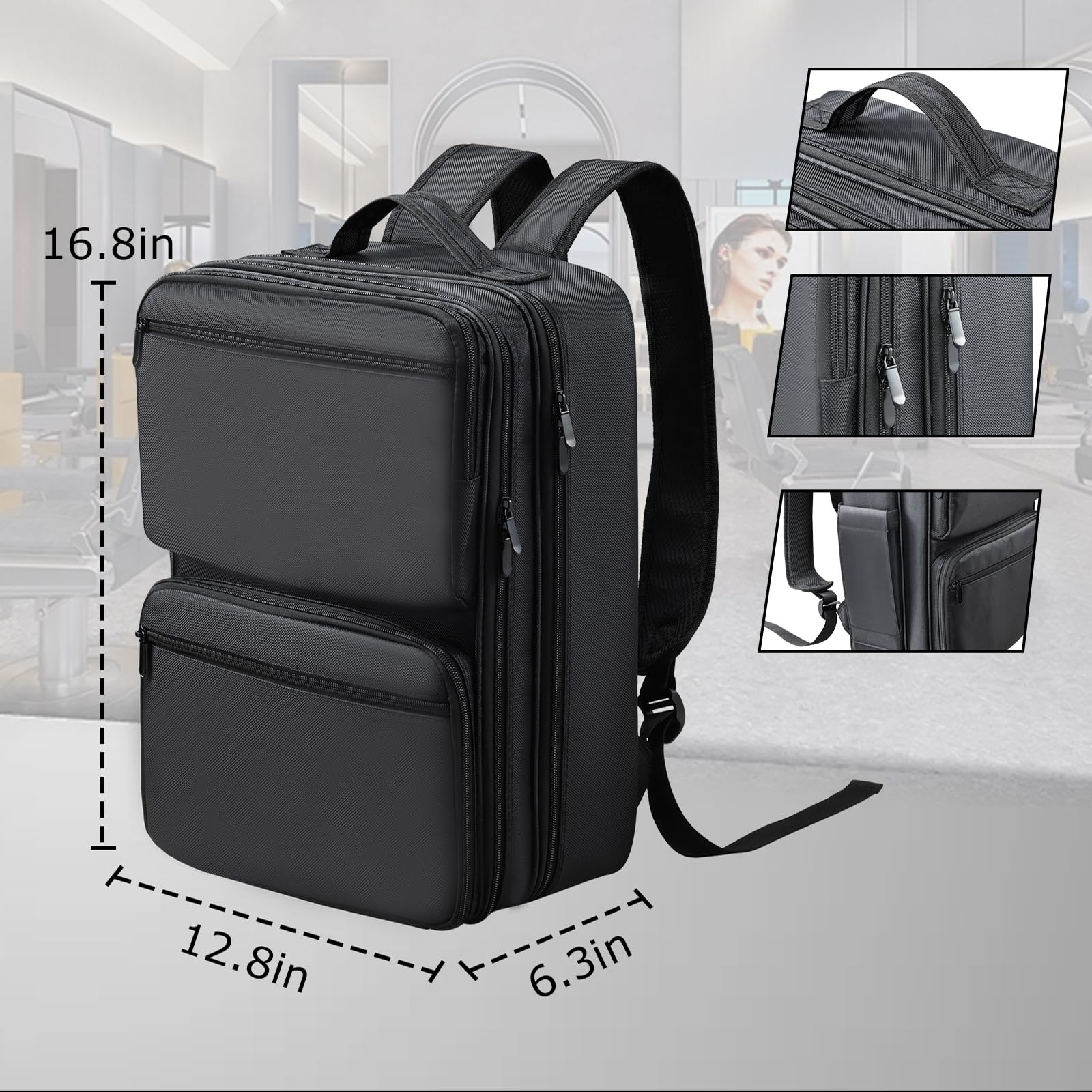 Yueieoun portable barber briefcase standing upright at a professional salon station layout