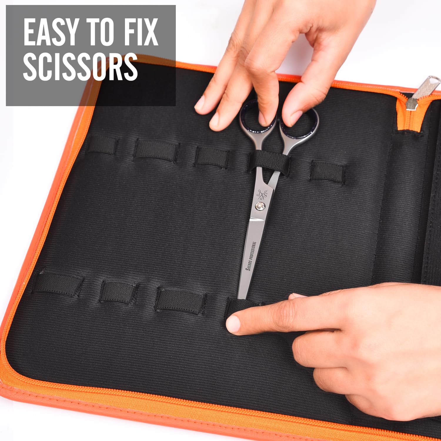 Shears Professional beauty scissor portfolio opened flat with ten internal storage slots