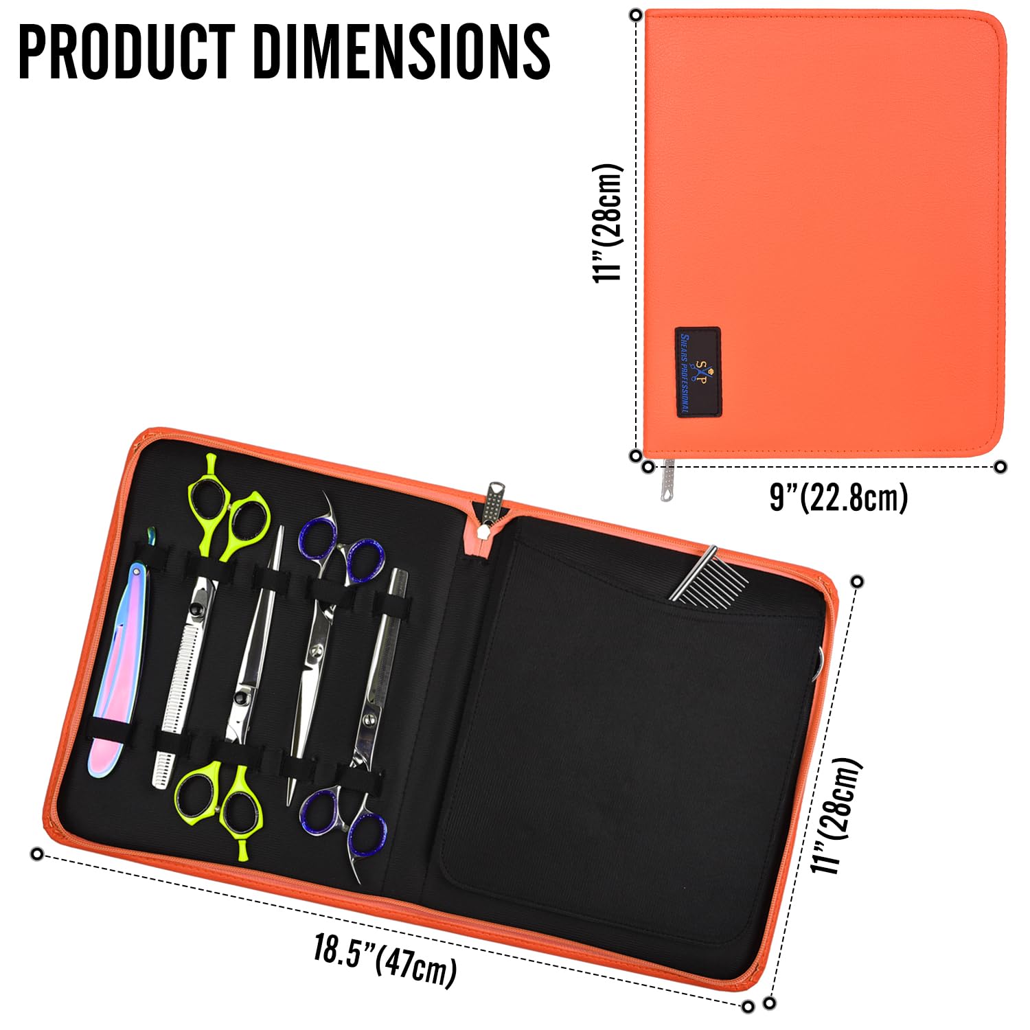 Shears Professional pet grooming tool organizer highlighting the full zipper closure detail