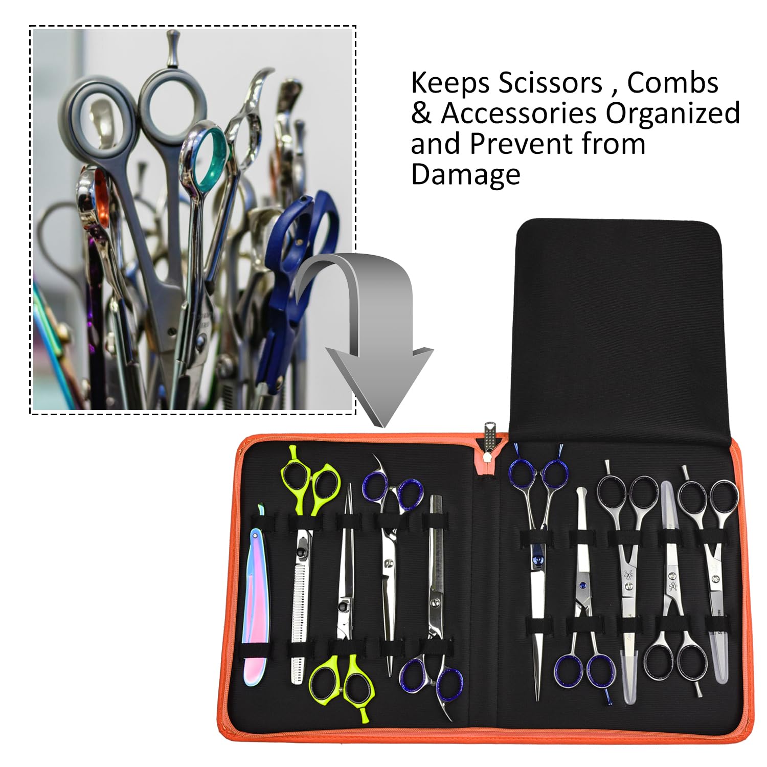 Shears Professional scissor travel case close up on the durable heavy duty stitching