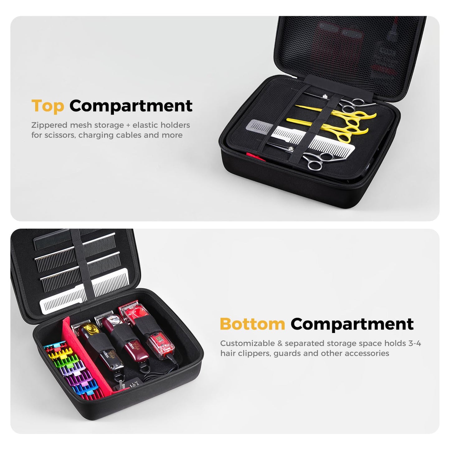 ProCase trimmer travel storage bag showing dedicated compartments for grooming scissors combs and cutting guards