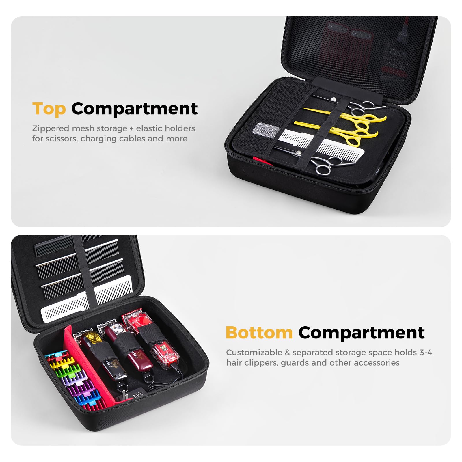 ProCase trimmer travel storage bag showing dedicated compartments for grooming scissors combs and cutting guards