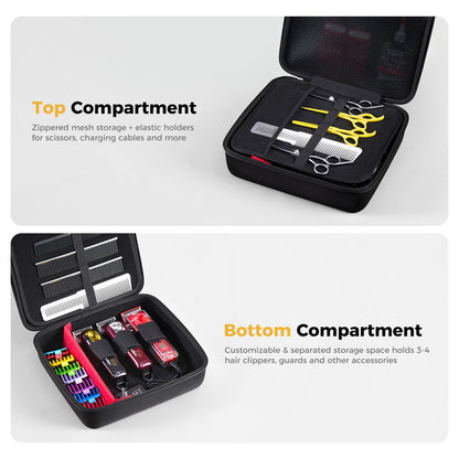 ProCase trimmer travel storage bag showing dedicated compartments for grooming scissors combs and cutting guards