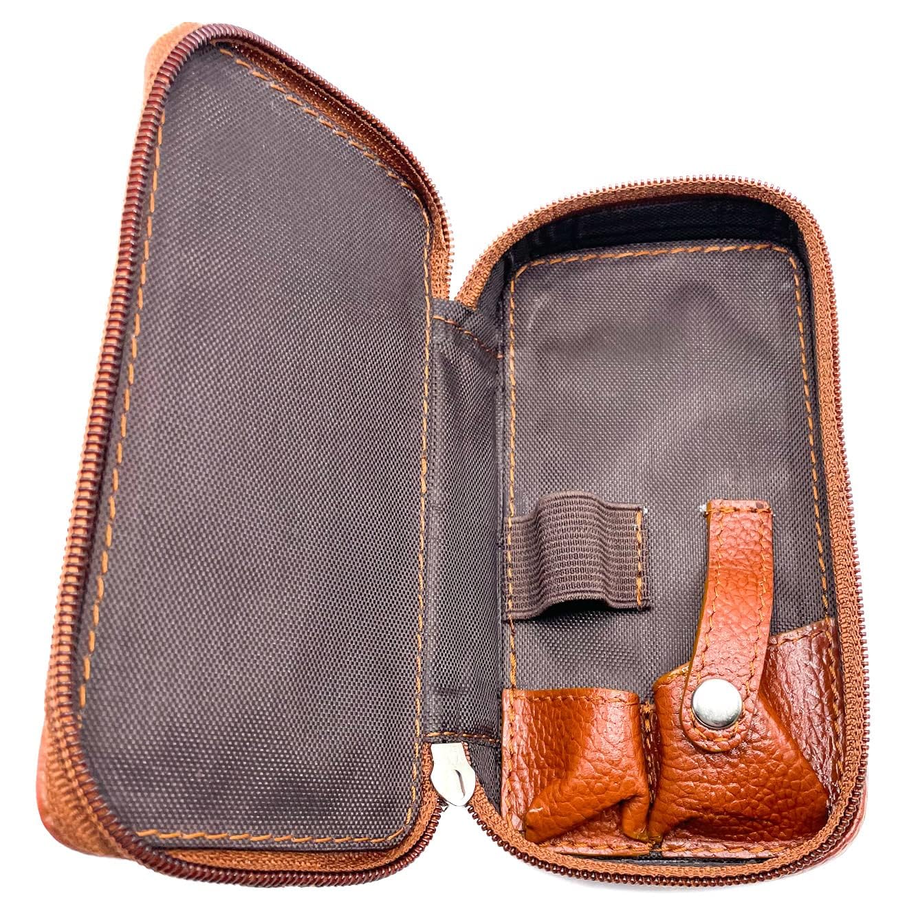 Parker LP4 leather double edge razor pouch showing zippered closure