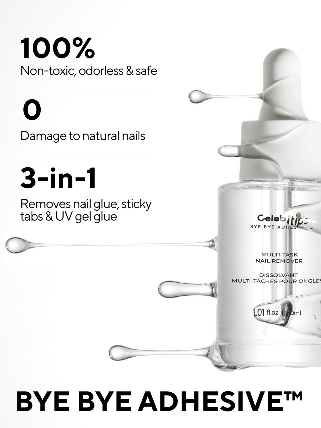 Celebritips nail adhesive remover 30ml packaging and dropper