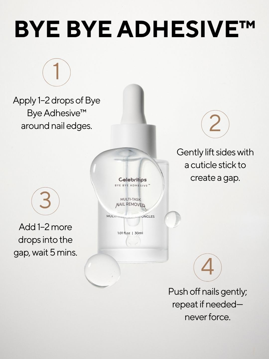 Close up of Celebritips nail remover bottle on white background