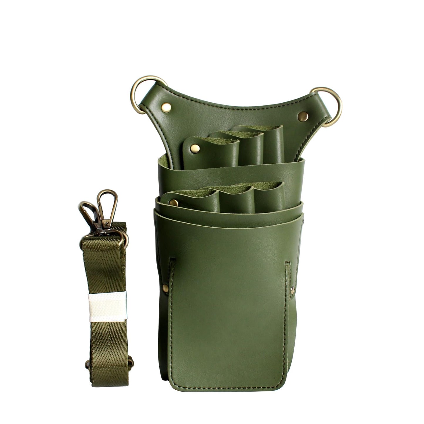 Goldwheat barber holster side view displaying adjustable waist strap