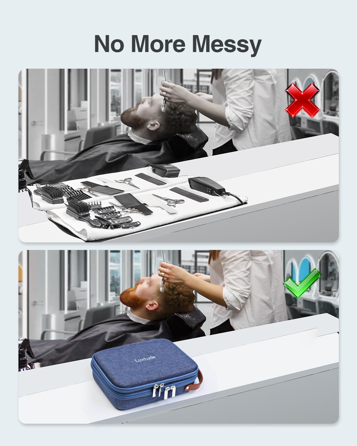 Luxtude professional barber accessories carrier lid zipper pocket containing small trimmer parts