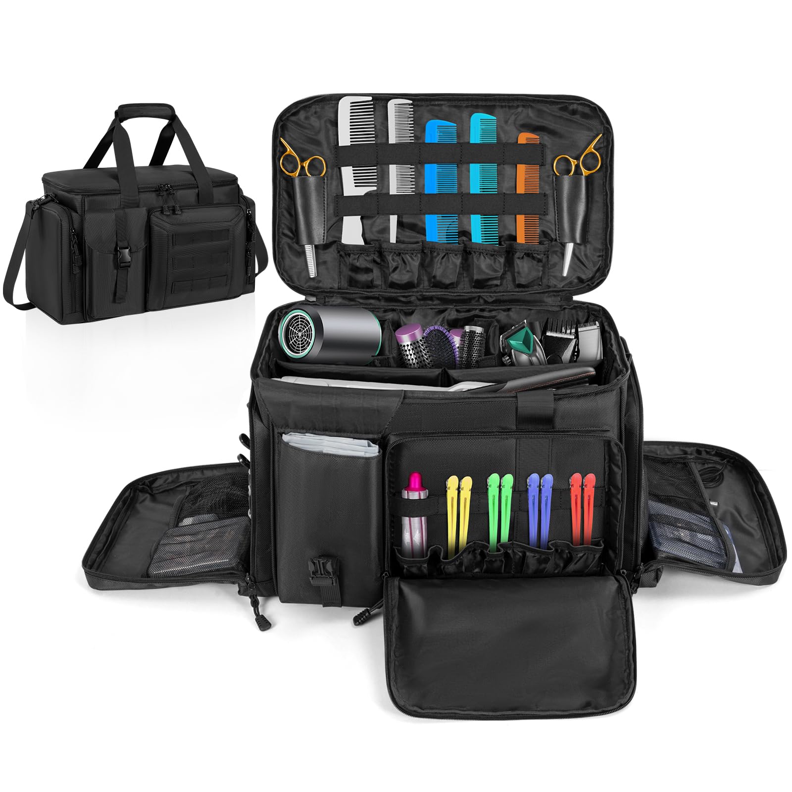 LASUK hair clipper case organizer with open compartment showing adjustable dividers