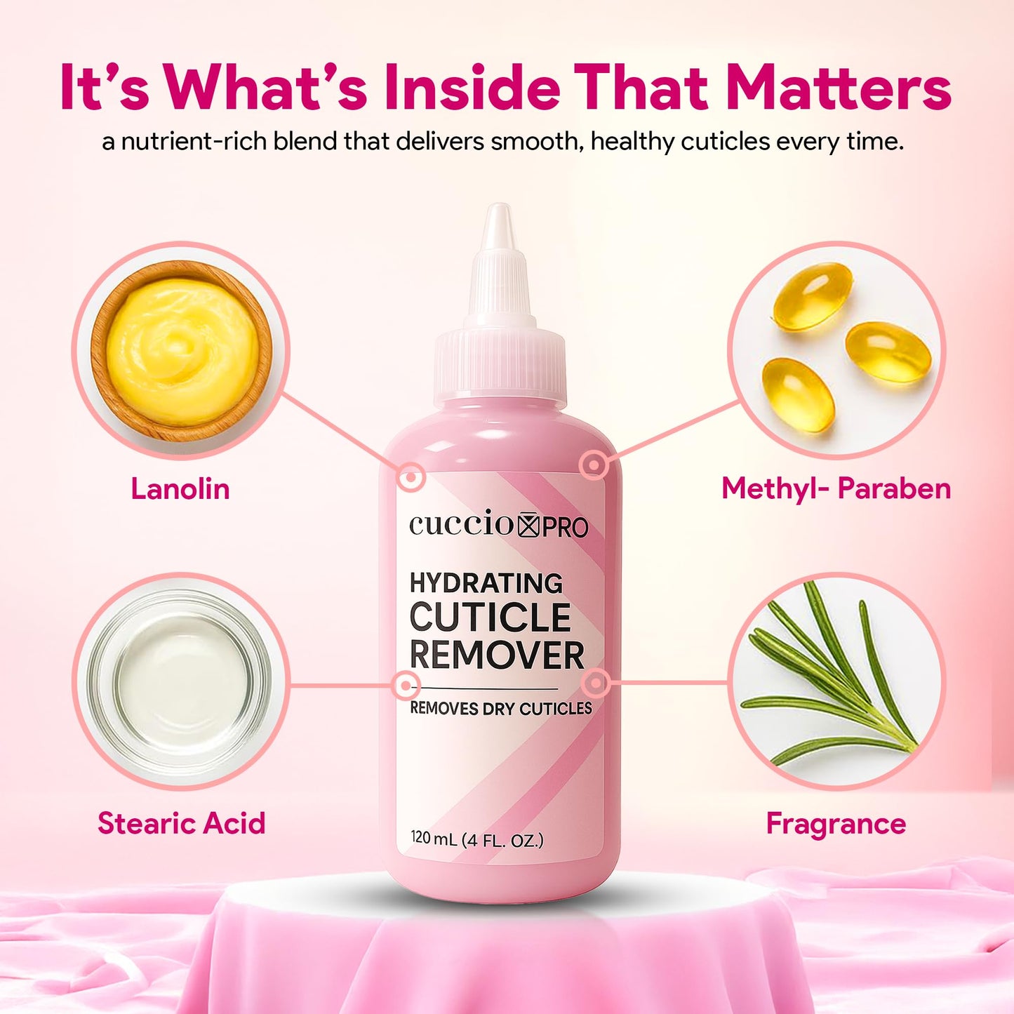 Applying Cuccio Pro Hydrating Cuticle Remover to nail beds