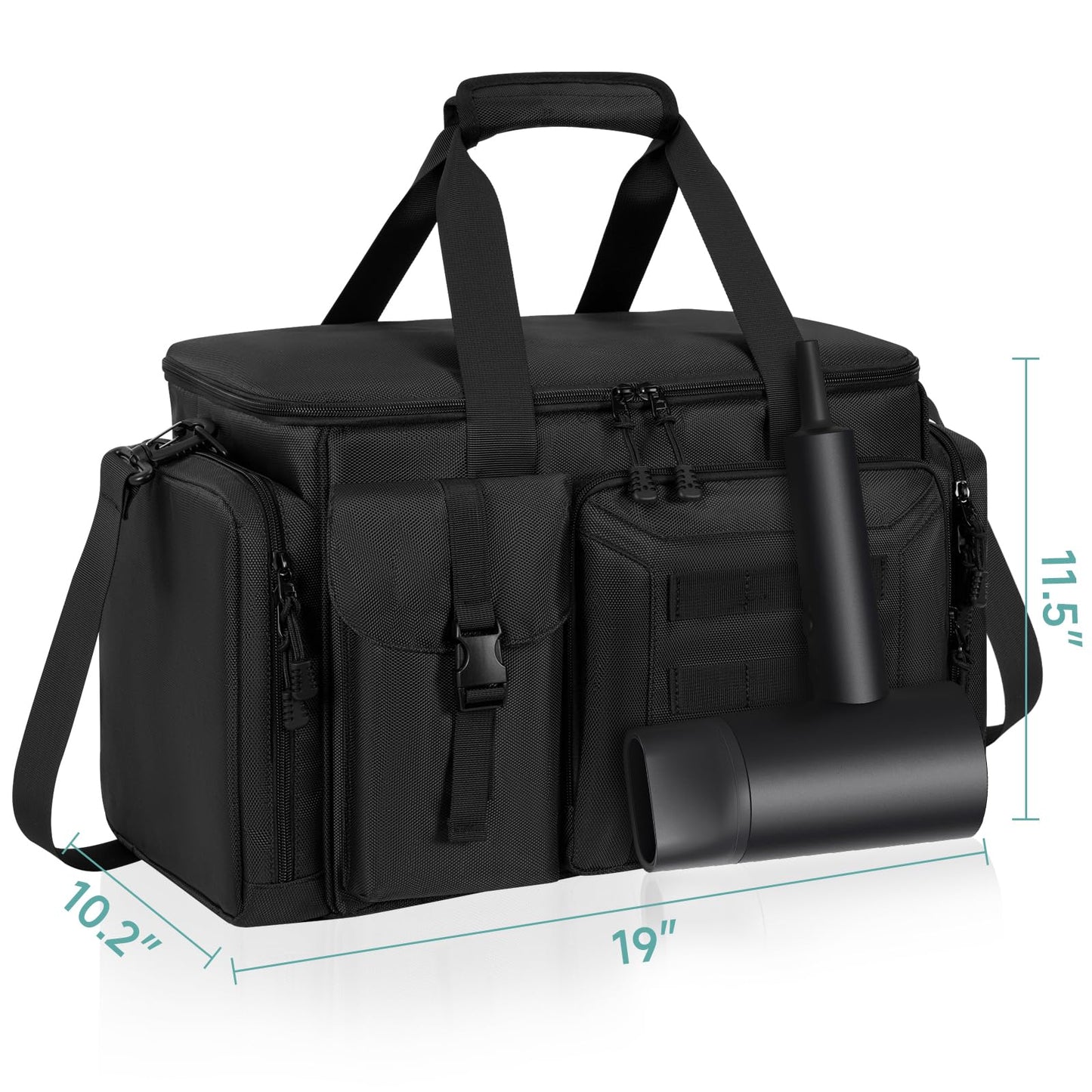 LASUK mobile hair stylist travel bag with exterior snap pockets open