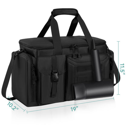 LASUK mobile hair stylist travel bag with exterior snap pockets open