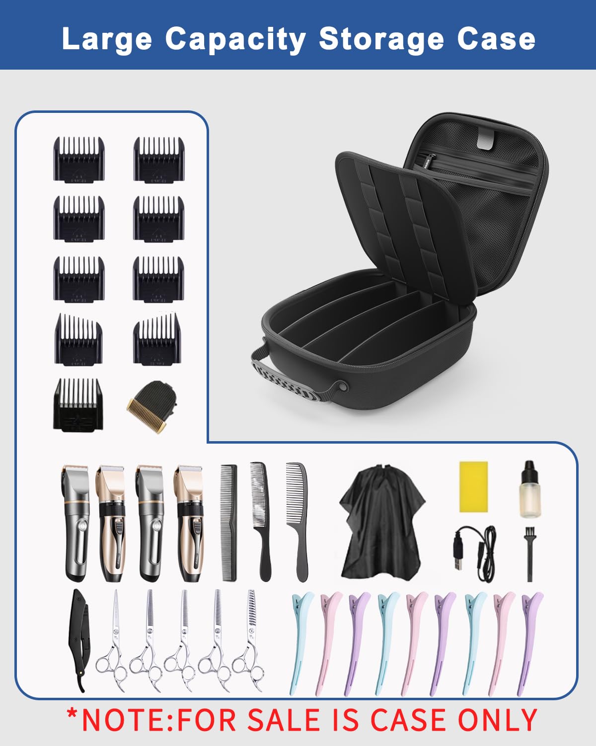 Krypthos trimmer storage case for barbers supplies showcasing mesh pocket with scissors and combs