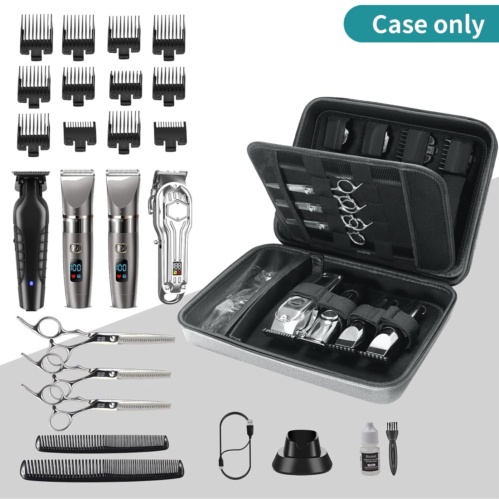 Bibuks portable trimmer travel bag open view demonstrating double layer interior compartments