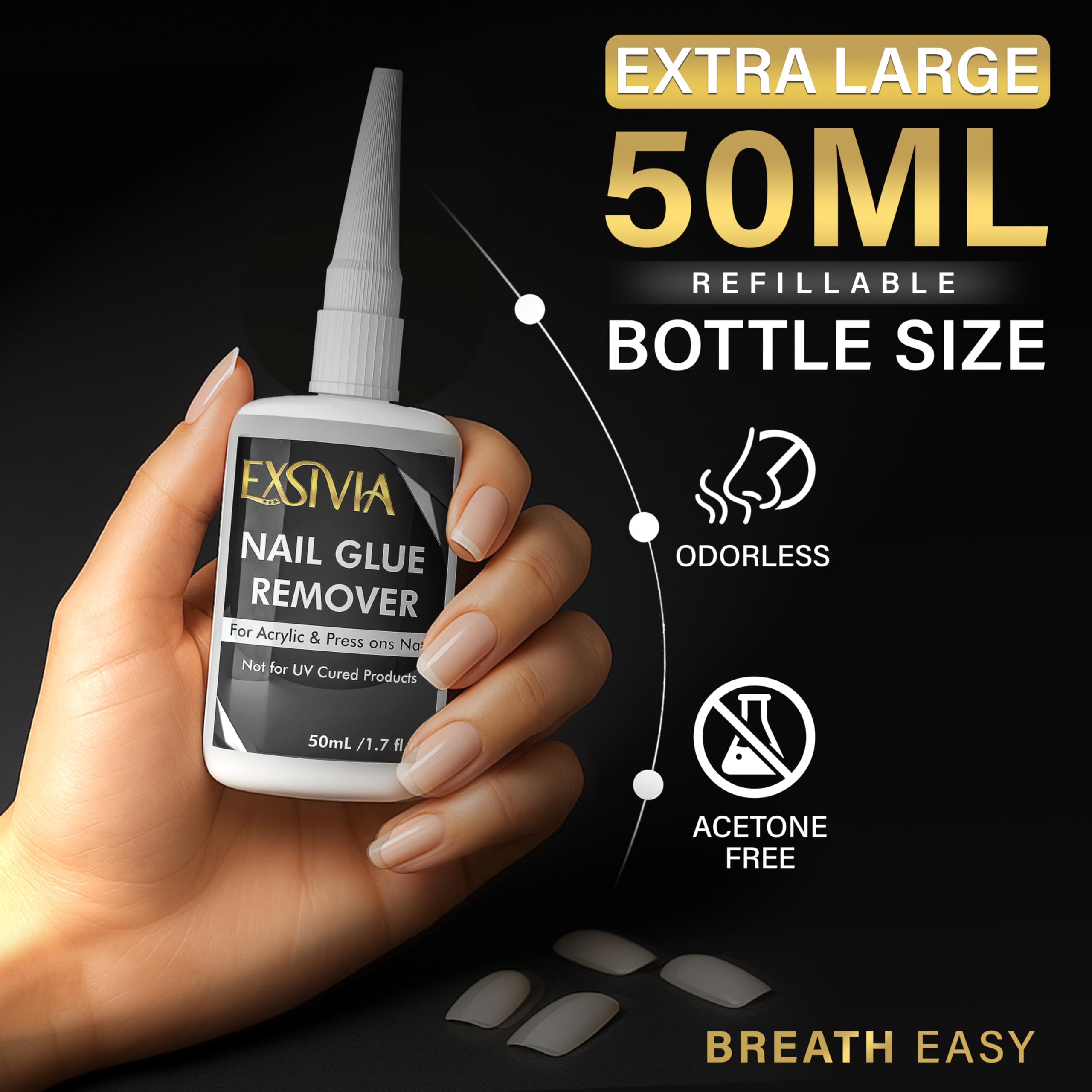 Close up of Exsivia acetone-free debonder serum packaging