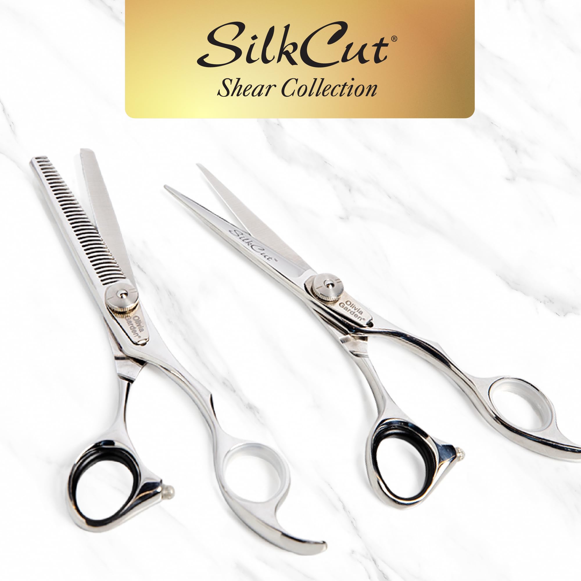 Olivia Garden SilkCut grooming kit containing cleaning cloth, finger rings, and oil brush accessories