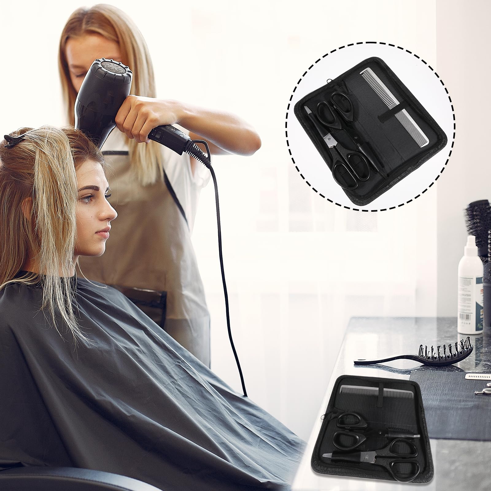 Zelphvt hairstylist scissor holder pouch closed showing compact portable dimensions for travel.