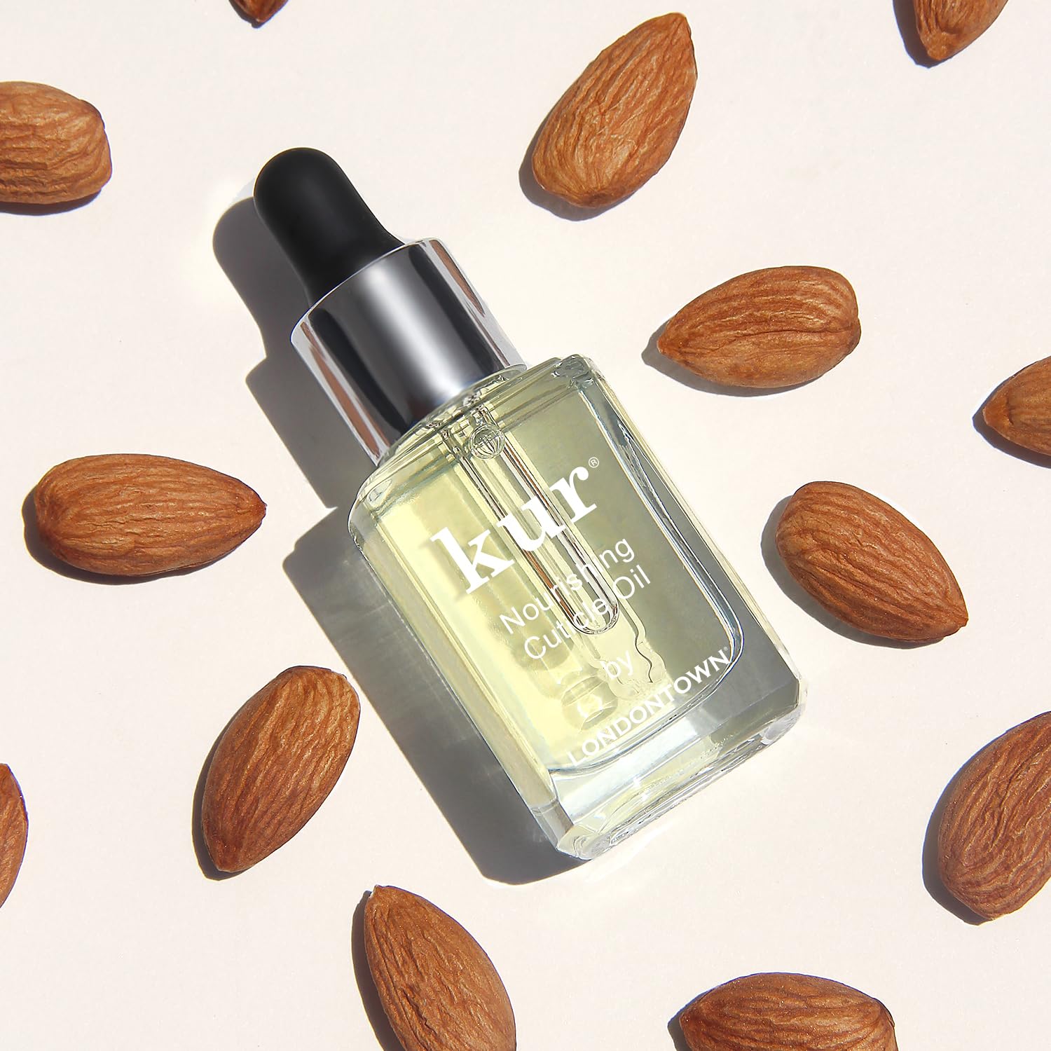 Close up of Londontown nail care bottles on white background