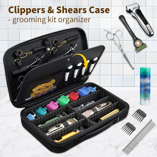 Yueieoun professional barber travel bag open view showcasing the adjustable dividers holding multiple hair trimmers.