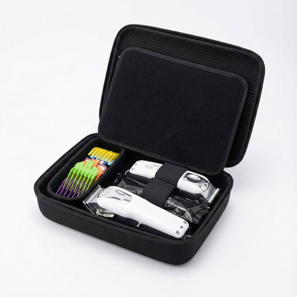 MeloSync professional hair clipper travel bag open with compartments for trimmers