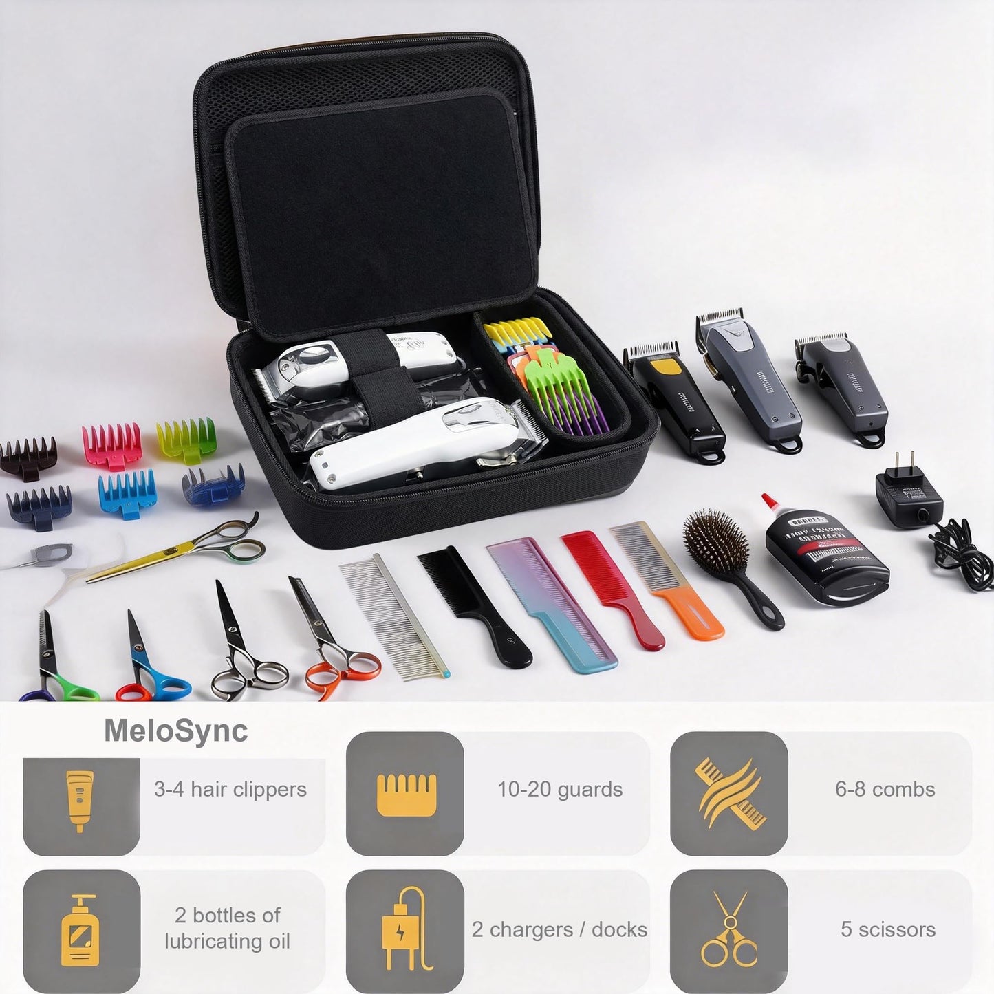 MeloSync hair cutting kit carrying case with top mesh pockets for combs