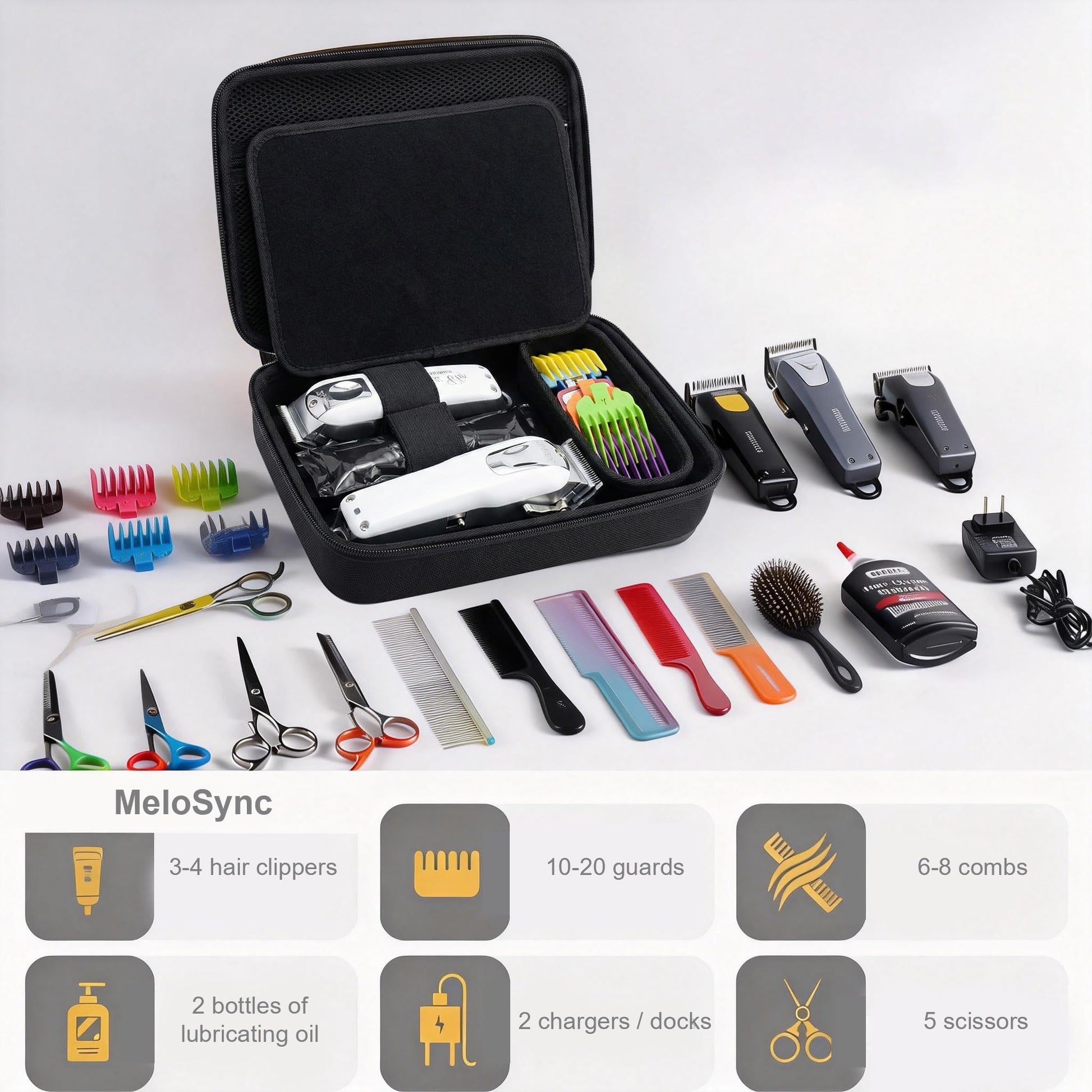 MeloSync hair cutting kit carrying case with top mesh pockets for combs