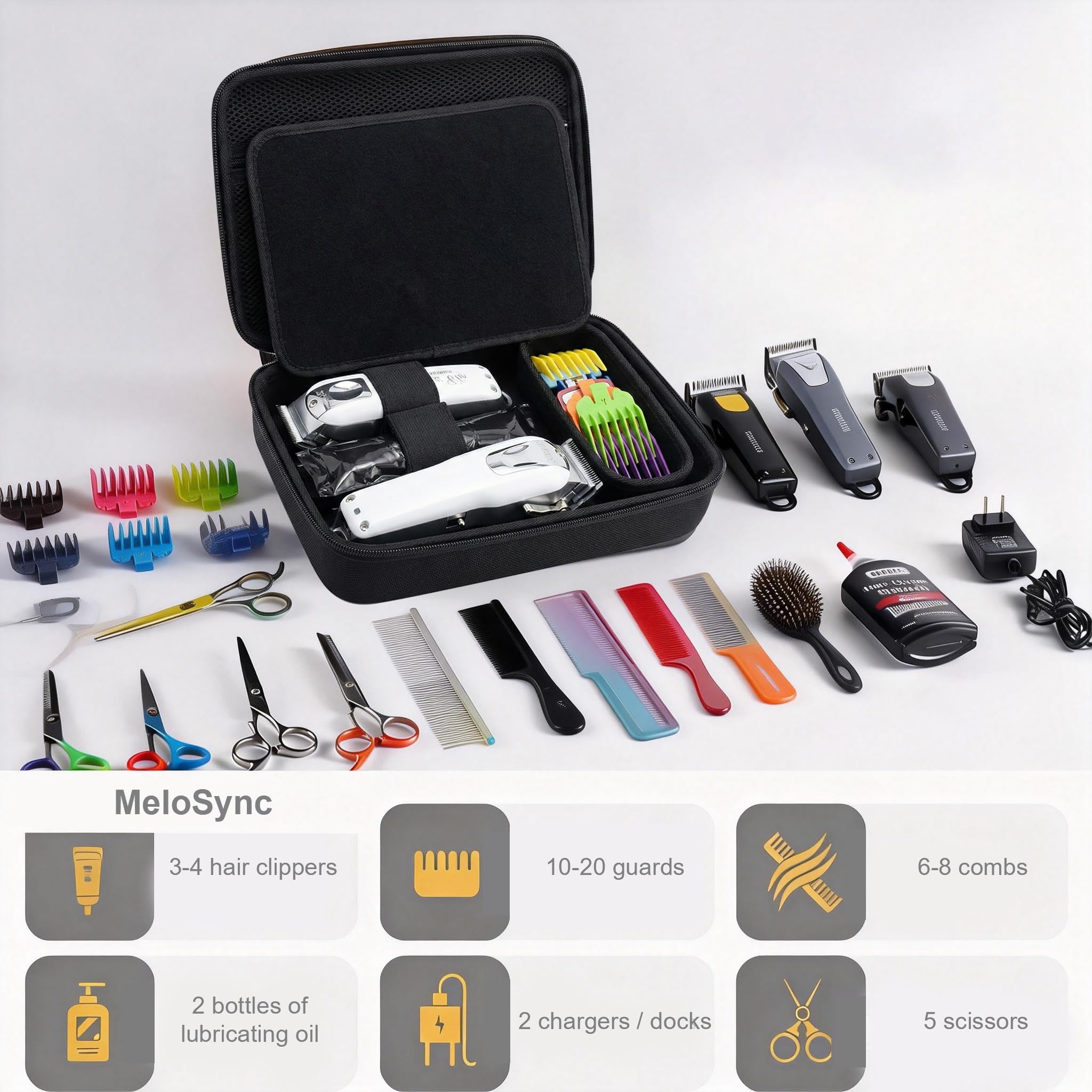 MeloSync hair cutting kit carrying case with top mesh pockets for combs