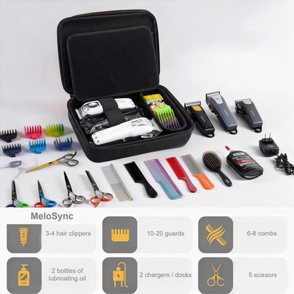 MeloSync hair cutting kit carrying case with top mesh pockets for combs