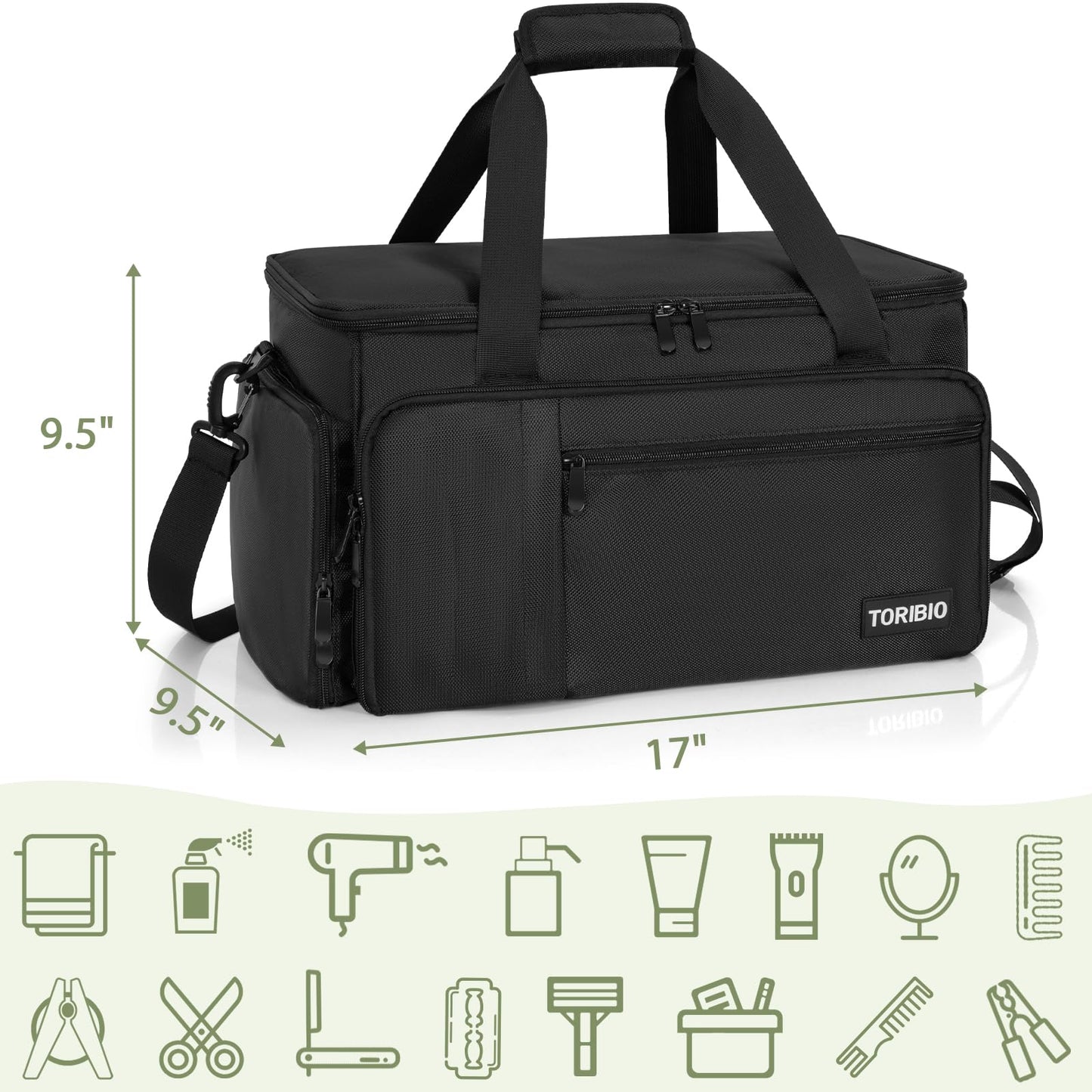 TORIBIO hairdresser travel case side profile displaying the detachable shoulder strap attachment.