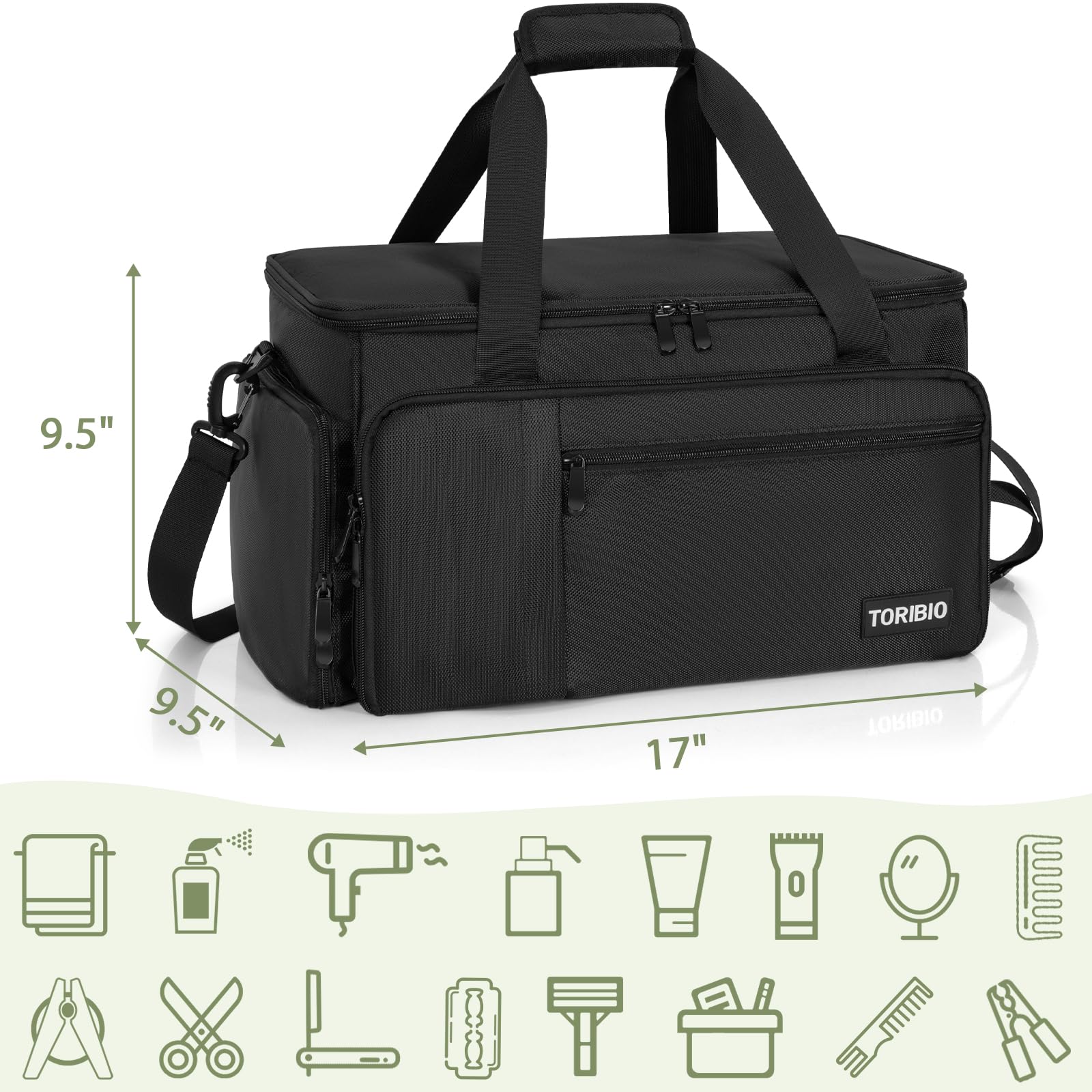 TORIBIO hairdresser travel case side profile displaying the detachable shoulder strap attachment.