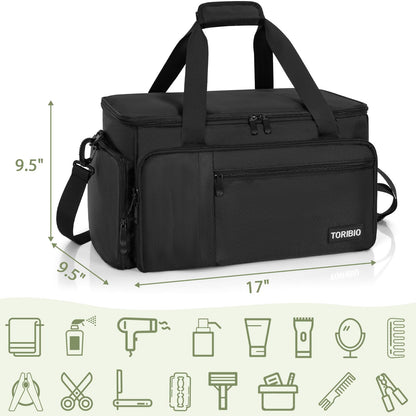 TORIBIO hairdresser travel case side profile displaying the detachable shoulder strap attachment.