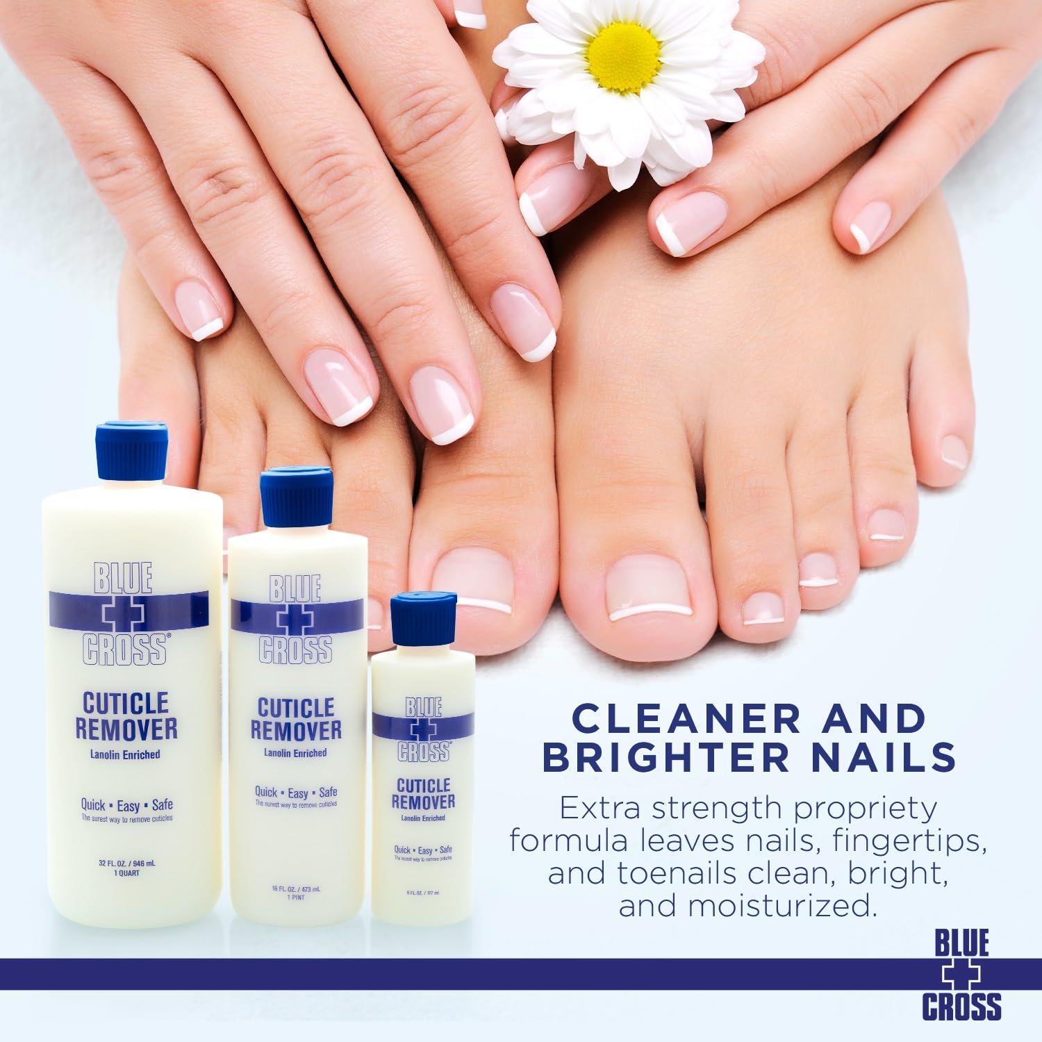 Close up of Blue Cross cuticle softener branding