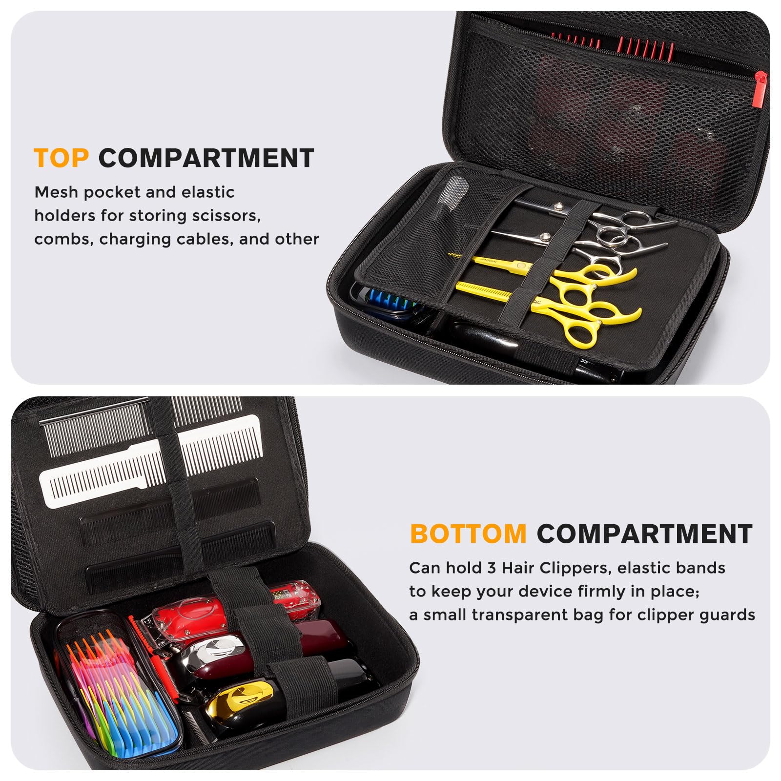 ProCase travel bag for clippers featuring transparent PVC pouch filled with colorful guard combs.