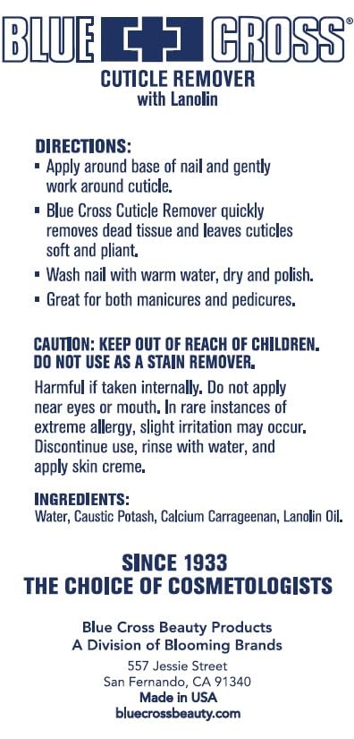 Blue Cross original formula cuticle care bottle back view