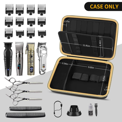Open barber supplies organizer bag revealing slots for four clippers and security straps