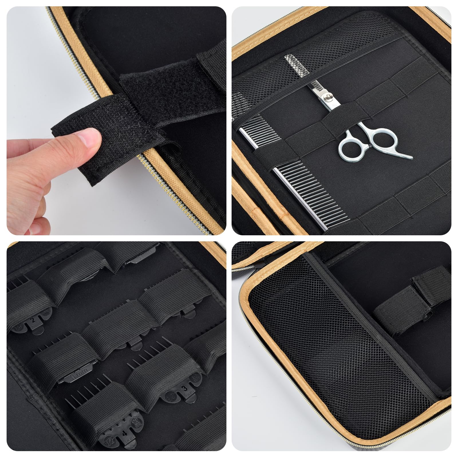 Boobowl trimmer storage holder upper compartment containing twelve hair cutting limit combs