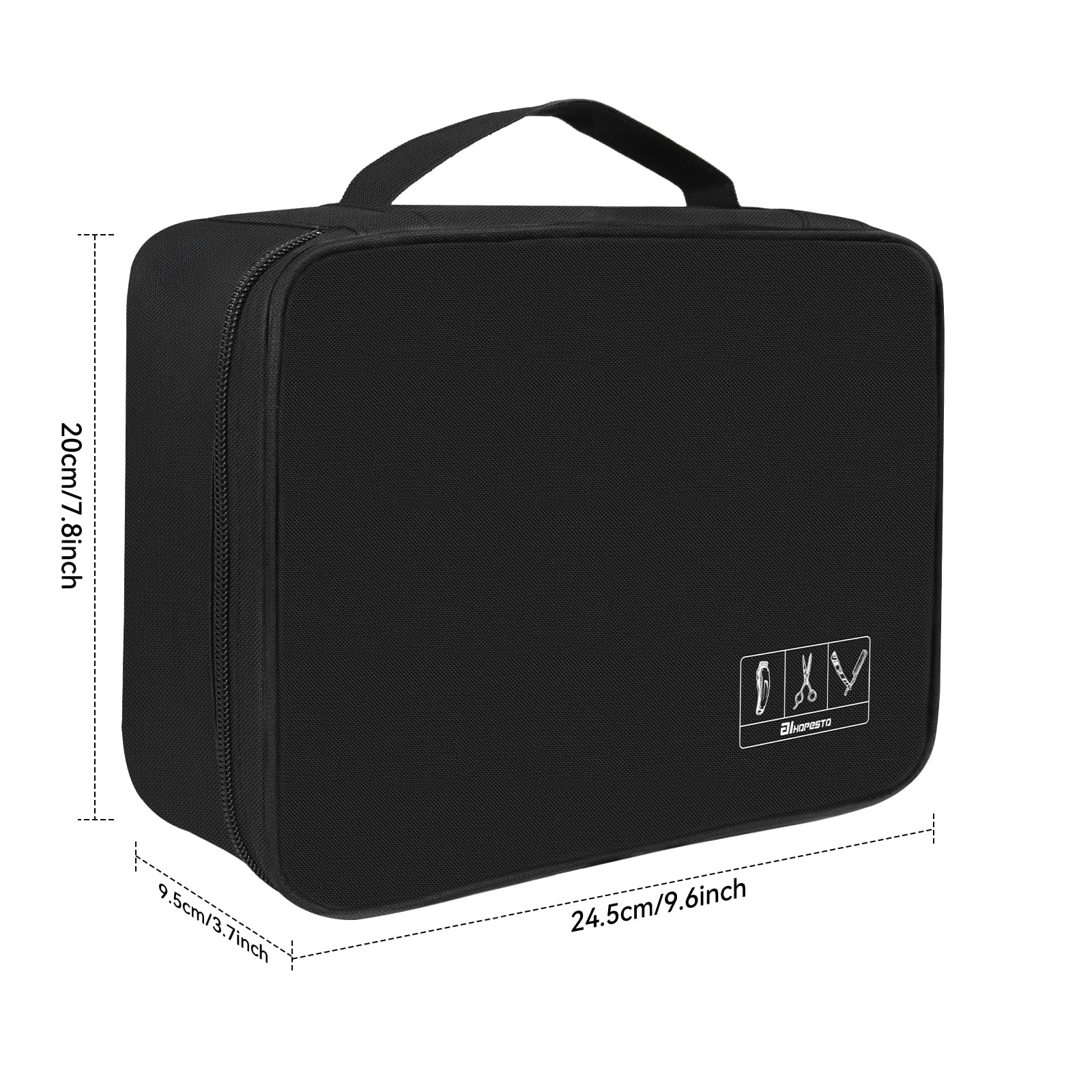 AIHOPESTO hair clipper travel case open displaying cordless clippers secured with Velcro straps.