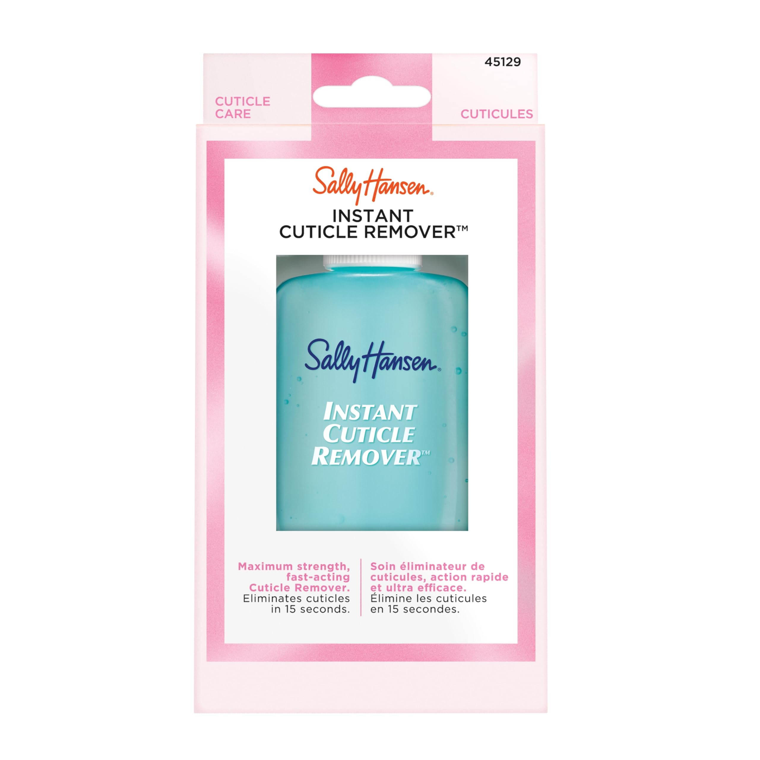 Close up of Sally Hansen Instant Cuticle Remover branding and bottle cap