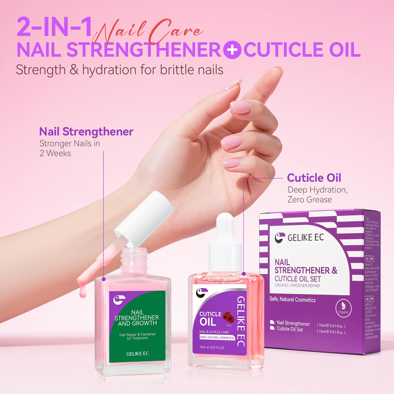Gelike EC nude nail strengthener 15 milliliters bottle