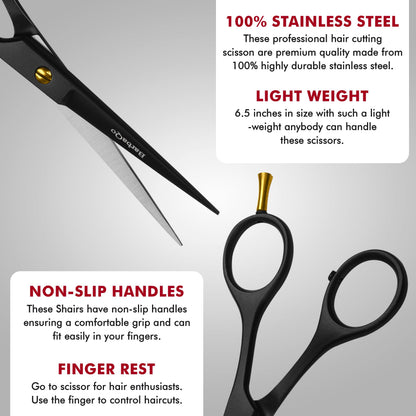 Side profile of the BarbaQo 6.5 inch hair cutting scissors showing its balanced and lightweight structure.