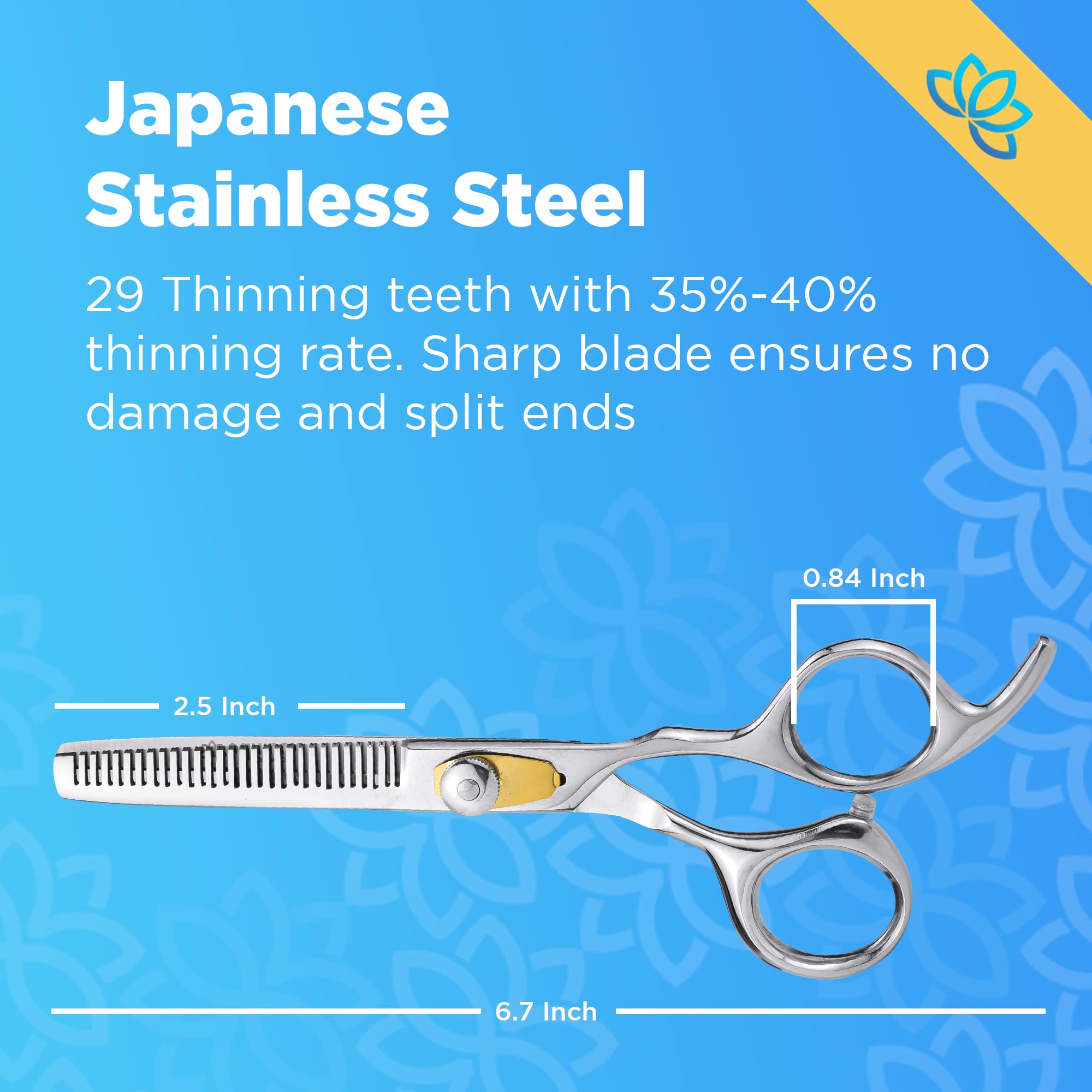 Close up of the adjustable tension screw on the Equinox International razor edge series hair shears